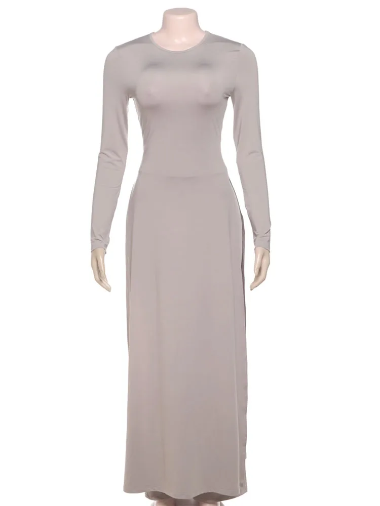 Nibber moda casual elegante set da 2 pezzi donna o-collo skinny alte spacco maxi vestito + pantaloni dritti solidi abiti semplici quotidiani