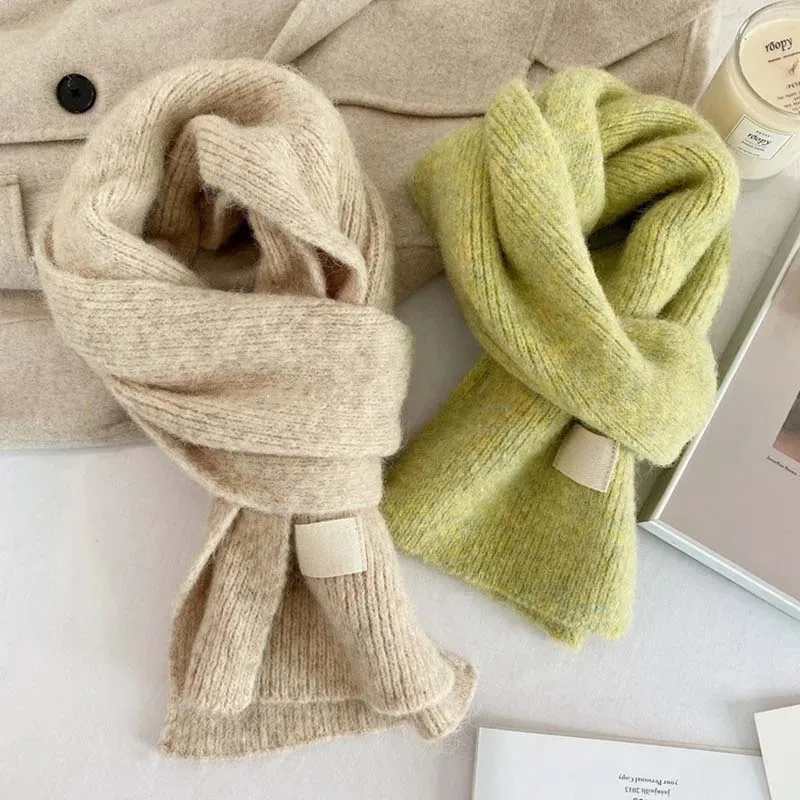 Women\'S Cashmere Scarf Winter Thicken Neck Warmer Soft Pashmina Shawls Wraps Lady Knitted Wool Long Scarf Solid Color New