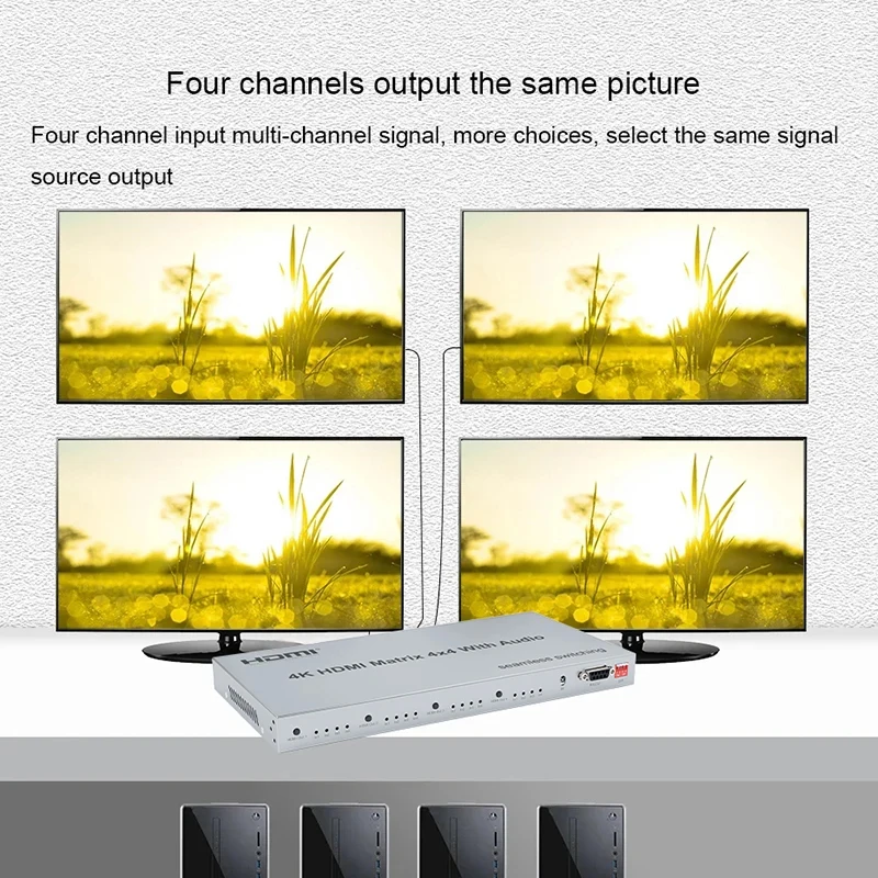 4x4 HDMI Matrix with Audio Extractor 4K@60Hz HDR 18Gbps HDMI 2.0 Matrix Switcher Splitter 4 in 4 Out Support HDCP2.2 EDID RS232