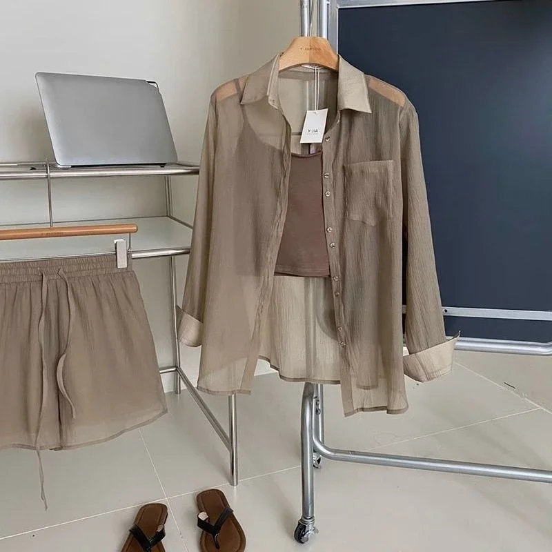 

Tank Top Vintage Clothing Shirts & Blouses Woman Shorts Loose Cotton Two-piece Summer Fashion 2025 Short Sets for Women 3 Pieces