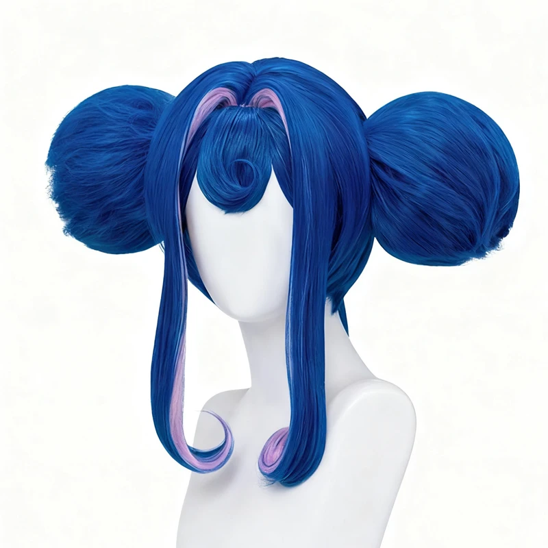 Ridders Van Guinevere Pruik Anime Cosplay Vrouwen Lolita Blauw Haar Halloween Cosplay Dubbele Broodjes Hoge Hittebestendige Gratis Pruik Cap