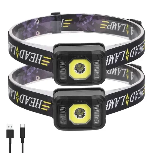 2Packs Rechargeable Motion Sensor Headlamp 6 Light Modes COB XPG Headlight Torch Flashlight for