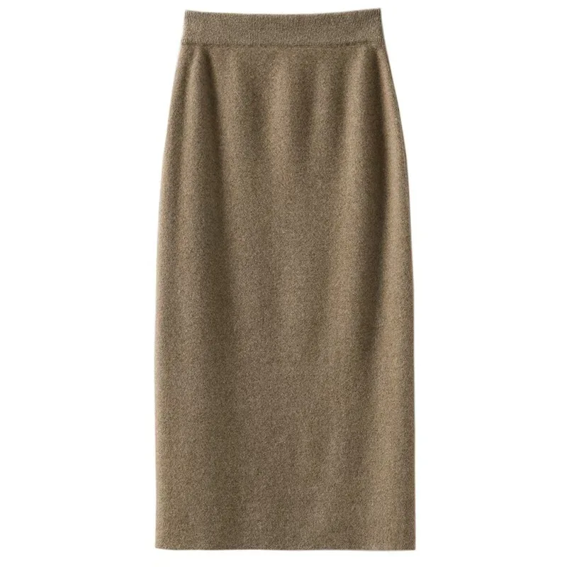 Cashmere knitted skirt female gentle temperament slim thick straight hip skirt short high waist dress.