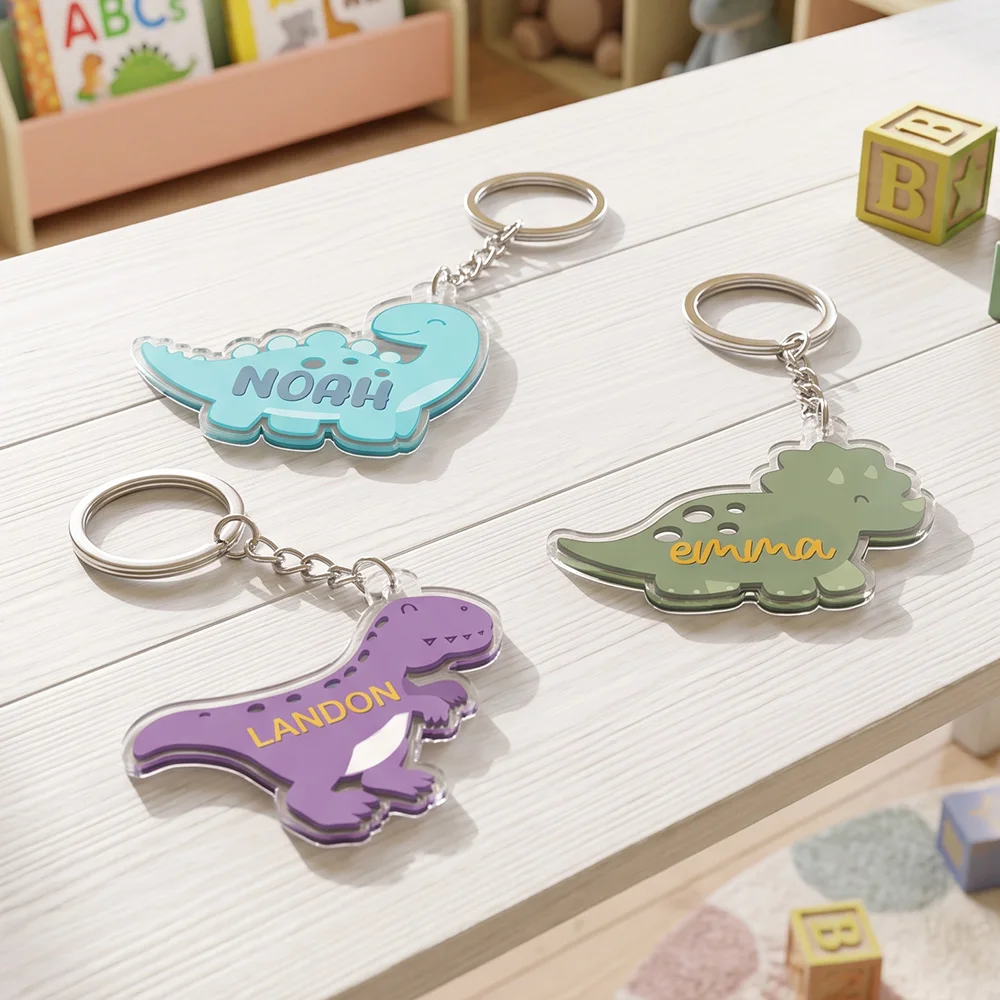 Custom Dinosaur Name Keychain, Personalised Gift for Kids