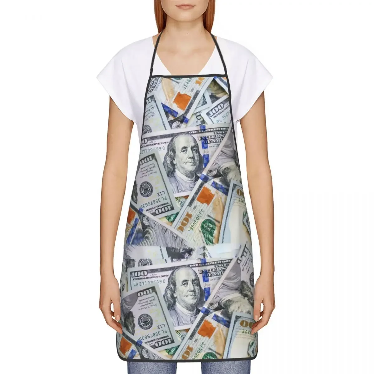 100 US Dollar Banknotes Apron for Women Men Unisex Bib Money Pattern Kitchen Cooking Tablier Cuisine Chef Baking