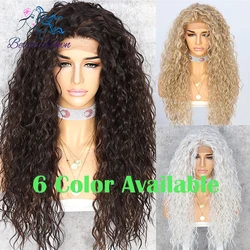 Synthetic Jbrown Black 1B Blonde 613 Ginger Red Brown Grey White Kinky Curly 13X3 Lace Front Wig Daily Makeup Party For Women