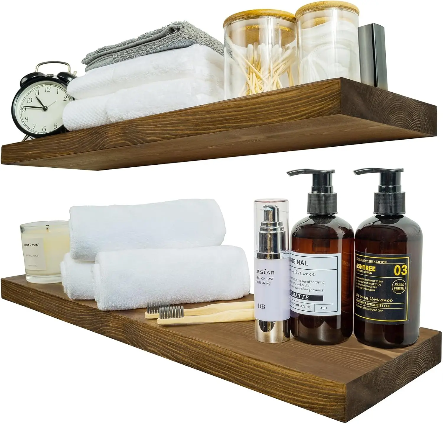 

Rustic Wood Floating Shelves for Wall 24 inch Set of 2, Solid Pine Shelves with Brackets for Bathroom Living Room Kitchen