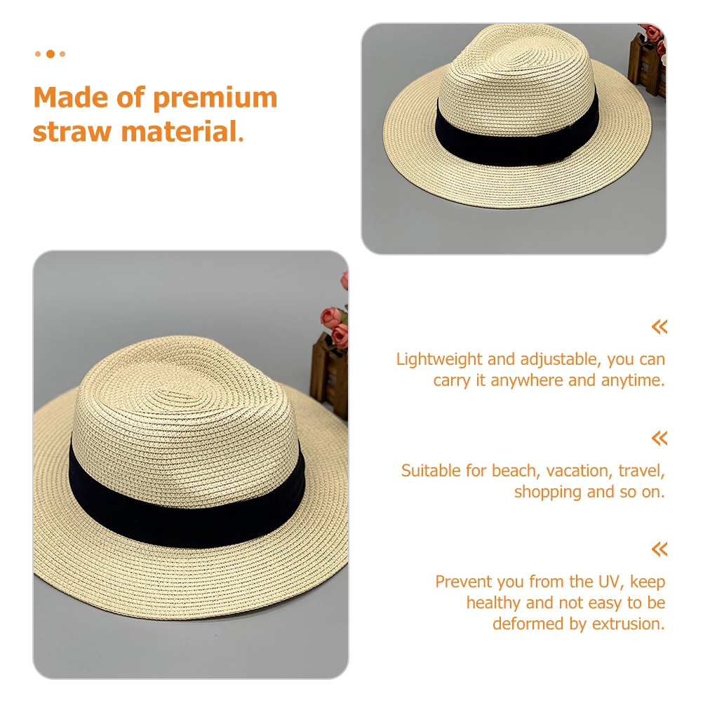 

1pc Sun Hat for Women Beach Straw Summer Lightweight Adjustable UV Protection Pink Bucket Hat Vacation Travel Shopping Sunscreen
