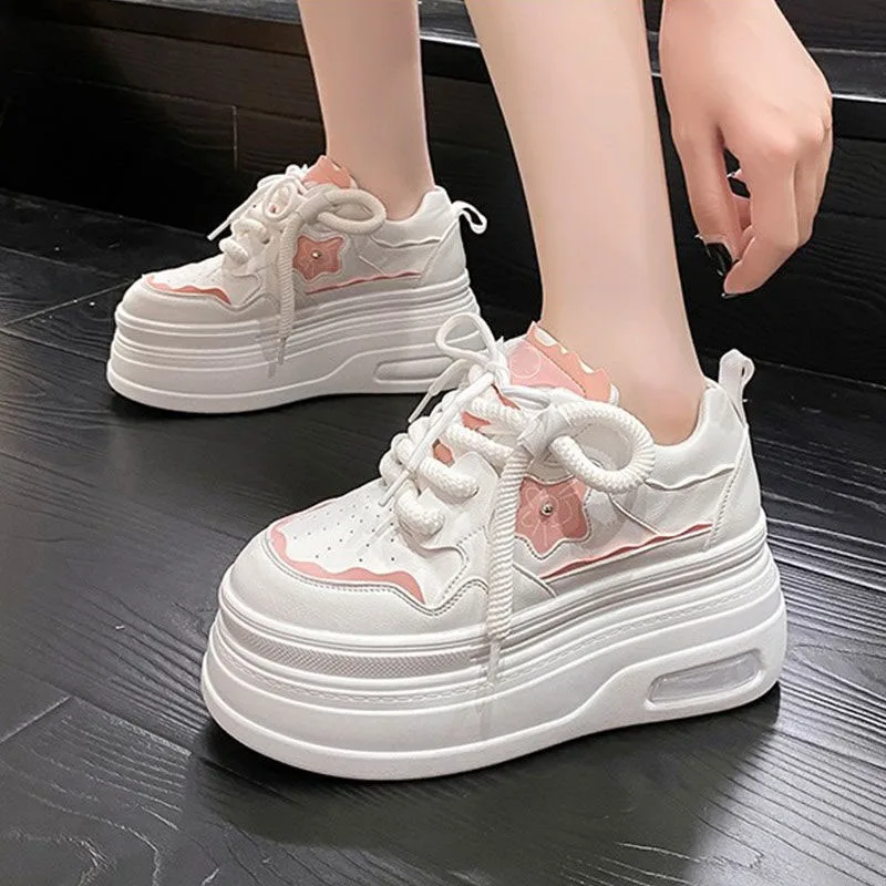 Women Sneakers White Tennis Women Shoes Spring Summer Female Row Shoes Platform Flats Casual Ladies Vulcanize Shoes Lace-up