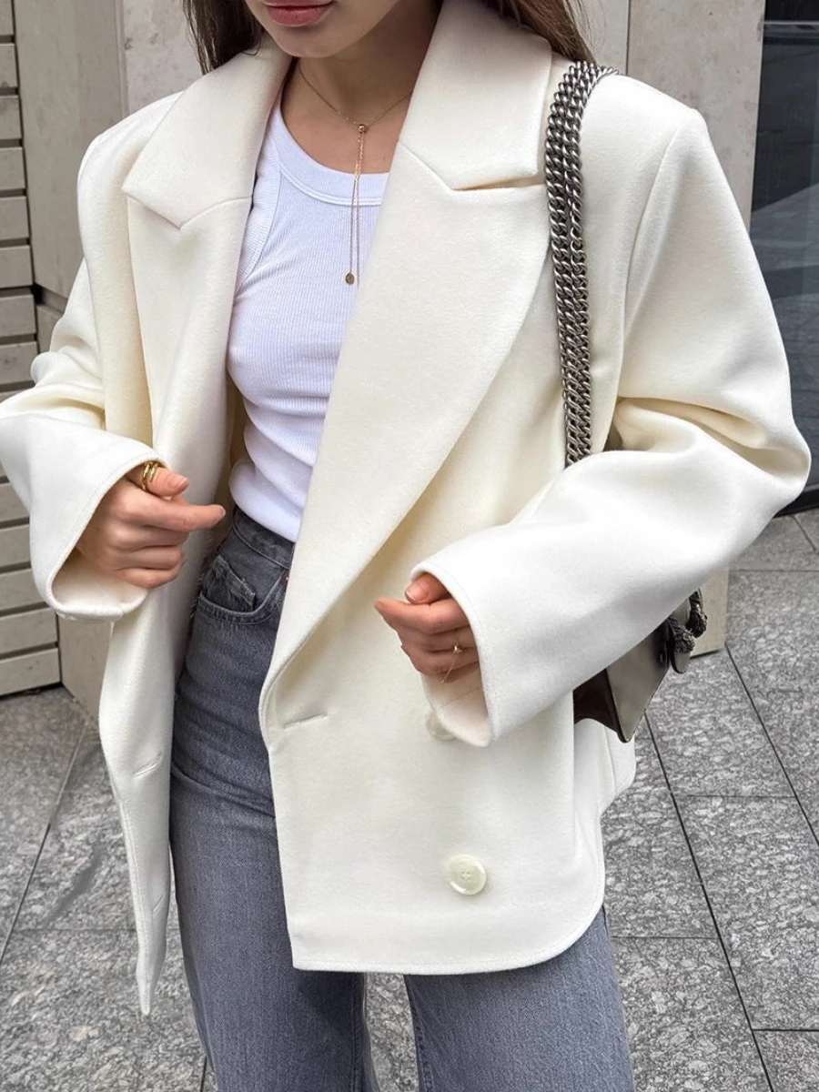 TWOTWINSTYLE Wit High End Office Jas voor Vrouwen Notched Kraag Lange Mouw Patcfhwork Double Breasted Herfst Jas Vrouwelijke Nieuwe