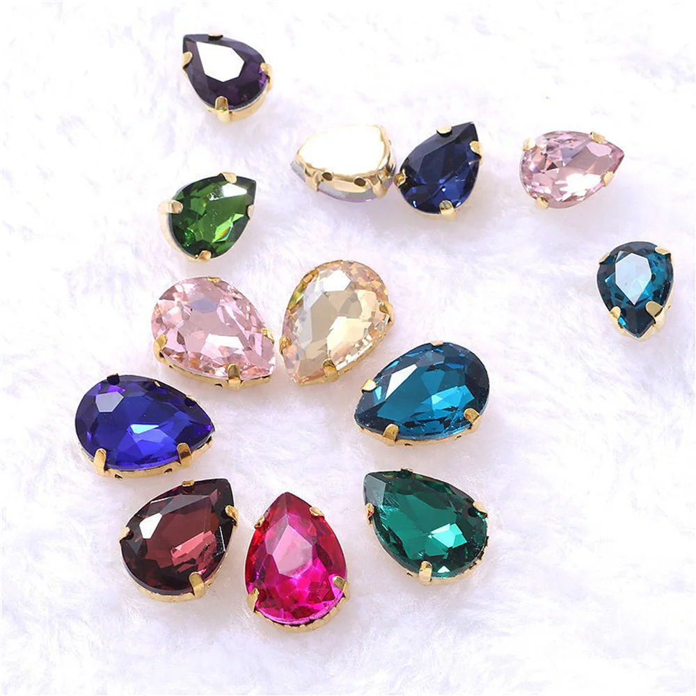

50pcs Claw Cup Sew On Rhinestones Trim Gold Base Round Shiny Strass Beads Sewing Crystals for Needlework Clothes Crafts Gems