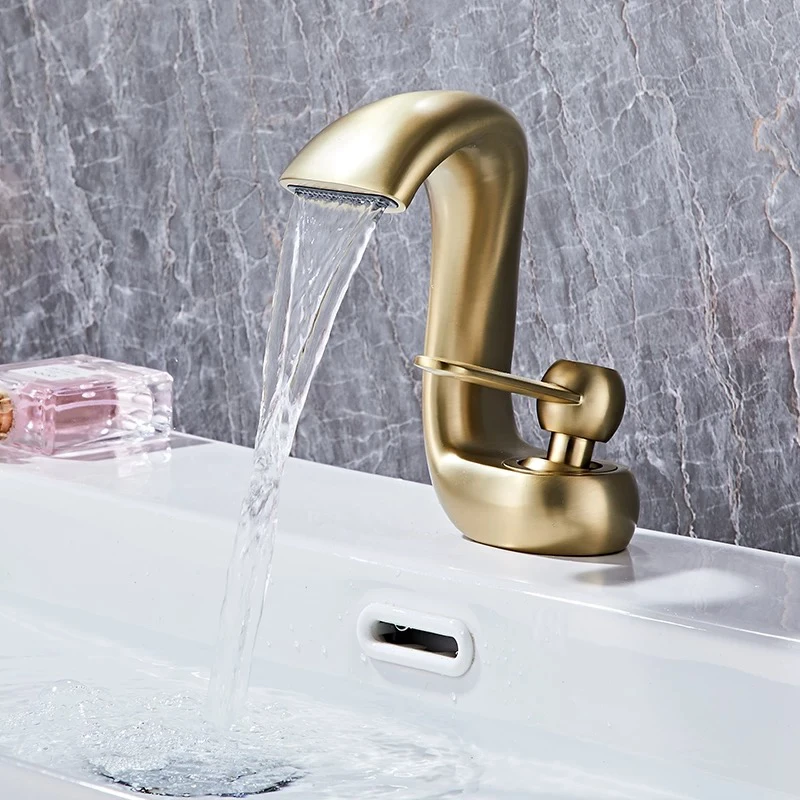 Waterfall All Copper Washbasin Faucet Hot and Cold Washbasin Faucet Creative Household Washbasin Faucet