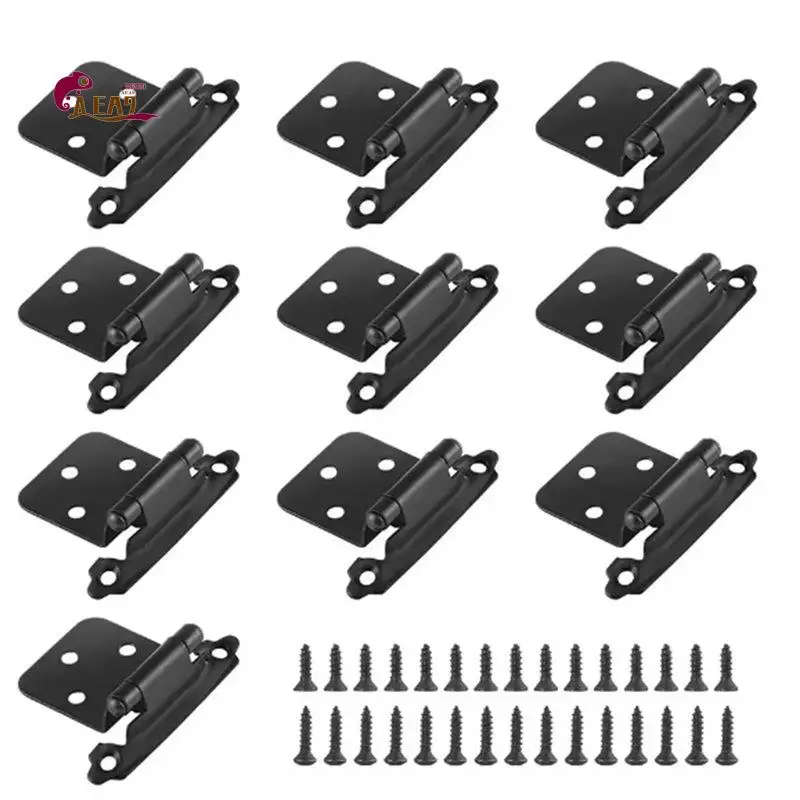 AEA9-Kitchen Doors Hinges 10Pcs Cabinet Drawer Hardware Heavy-Duty Overlay Reused Self-Closing W/ Screws Cold-Rolled Steel