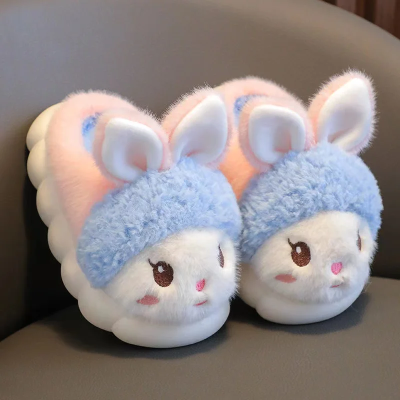 Children\'s Home Cotton Slippers Cartoon Rabbit Anti-slip Indoor Warm Winter Fluffy Slippers Girls Princess Shoes Slippers Kids