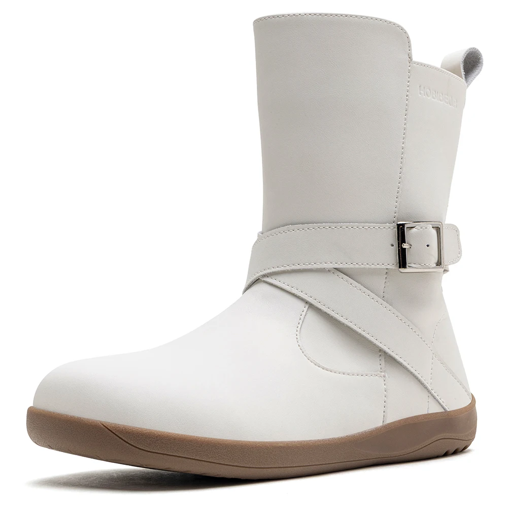 HOBIBEAR Weit geschnittene Barfußstiefel für Damen, Kunstleder, mittelhohe Knöchelstiefel, Zero Drop, seitlicher Reißverschluss, leichte Wanderschuhe – Detail 6