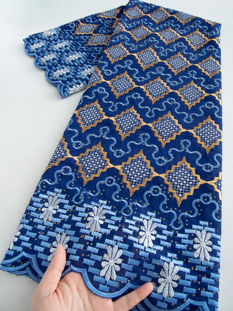 

Swiss Voile Lace African Cotton Lace Fabric With Stone 2025 High Quality 2.5Yard Nigerian Cotton Lace For Women Party Dress 4506