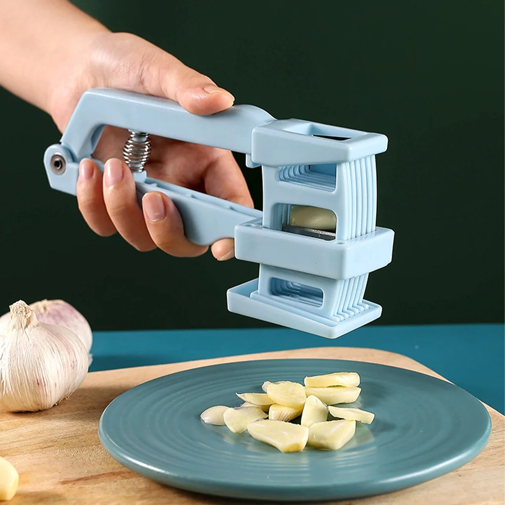 

Garlic Slicer Plastic Handle Kitchen Ginger Chopper Spring Loaded Squeezer Reusable Labor-saving Slicing