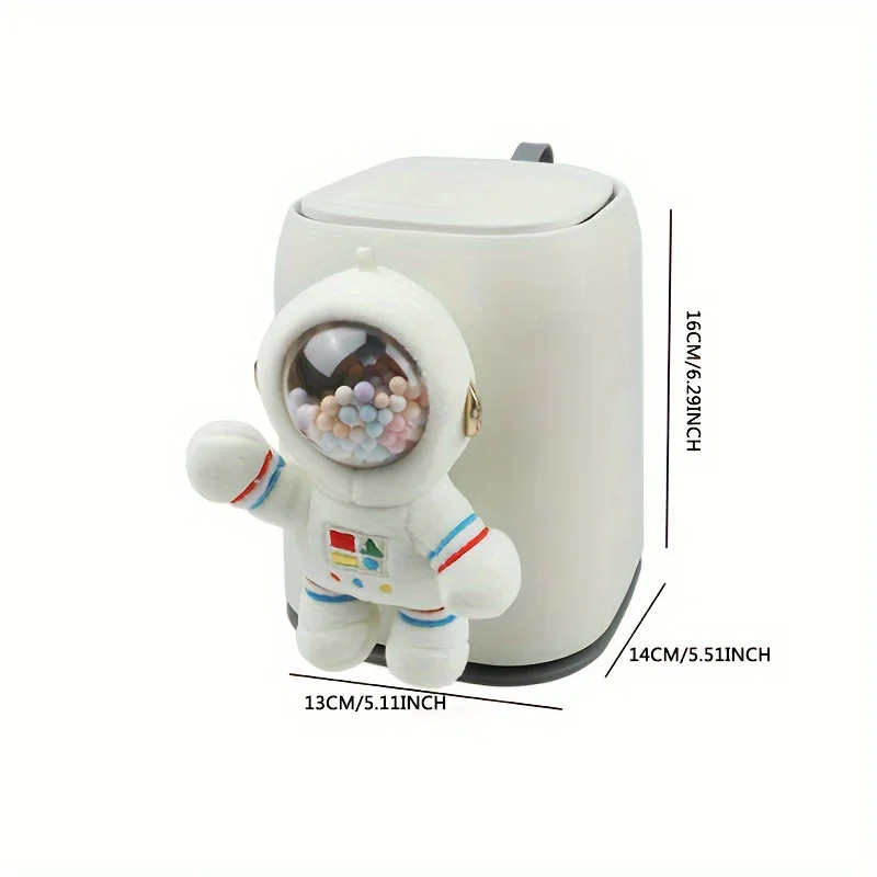 Hanging Car Trash Can with Press Lid Cartoon Astronaut Mini Seat Back Garbage Bin Vehicle Interior Storage Organizer