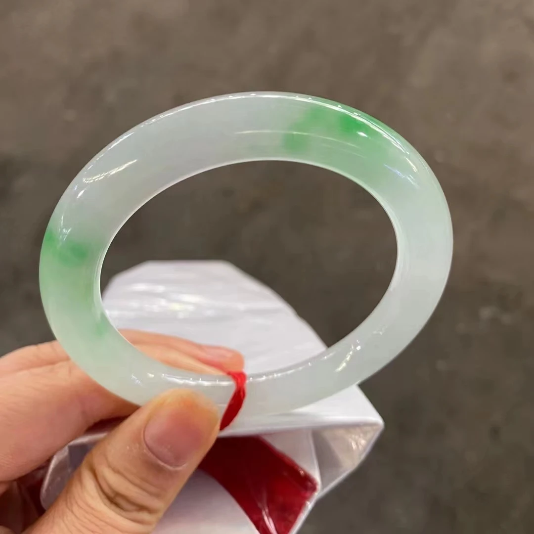 Natural Myanmar Jadeite Bangle Exquisite Fashion White Floating Flower Jade Bracelet High-end Jade Handring Fine Jewelry