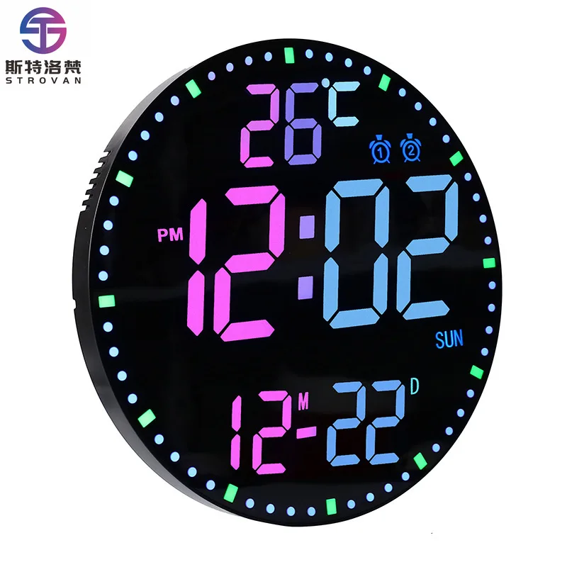 

Large 12-inch Digital Electronic Perpetual Calendar Alarm Clock Night Light Creative Countdown Remote Control Silent Colorful