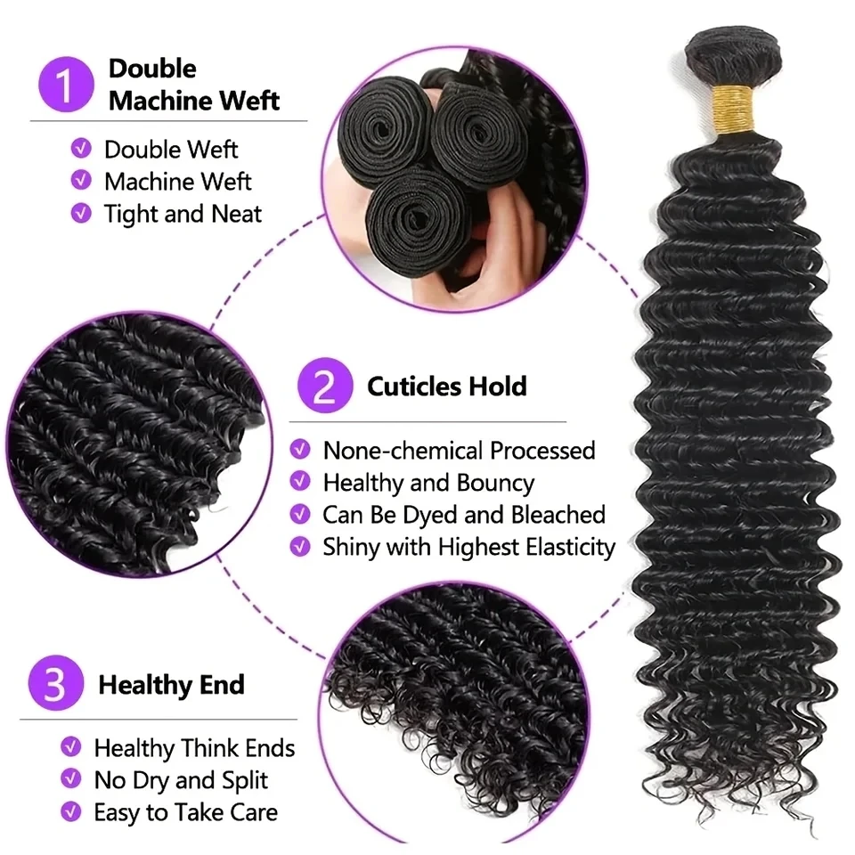 Deep Wave Bundles 100% Human Hair 28 30 Inch Curly Hair Extensions For Women Brazilian Raw Remy Weaving Raw Human Hair Bundles image 2