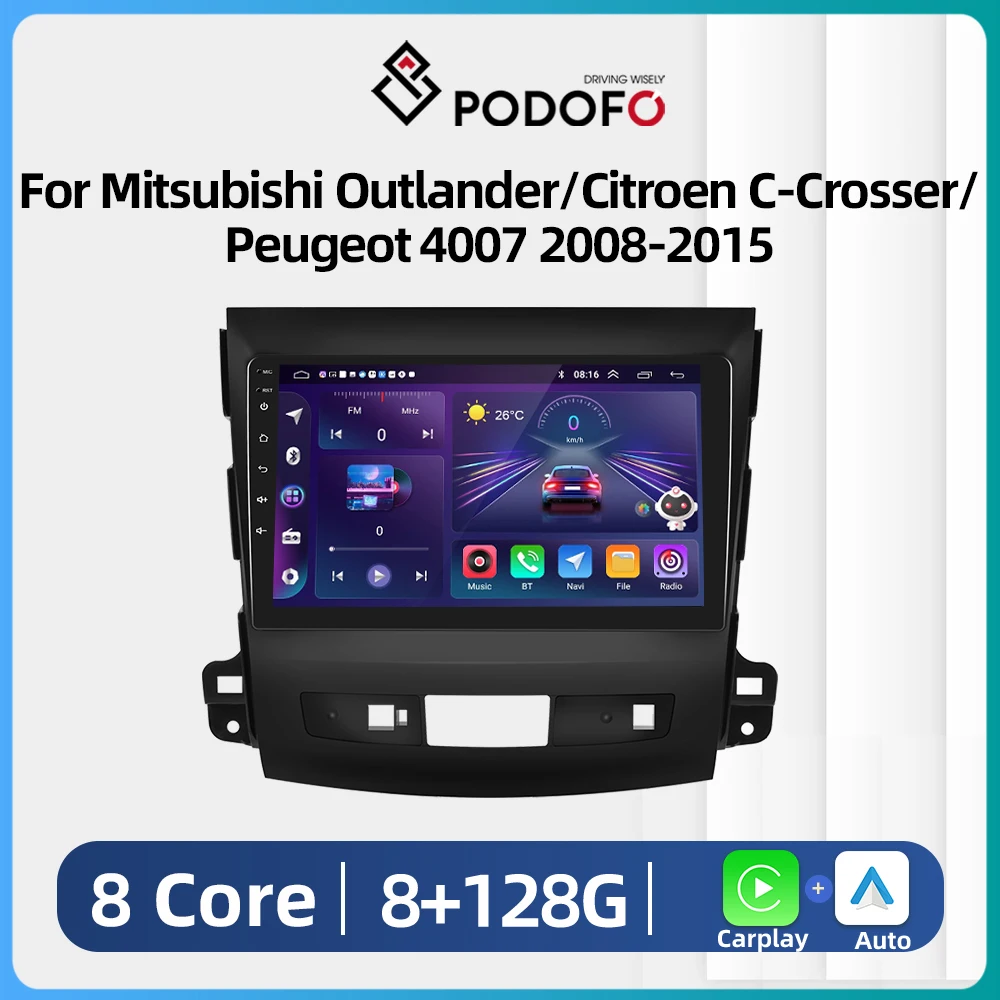 

Podofo 2 din Android Auto Radio For Mitsubishi Outlander 2005-2011 Citroen C-Crosser Carplay Car Multimedia Player autoradio