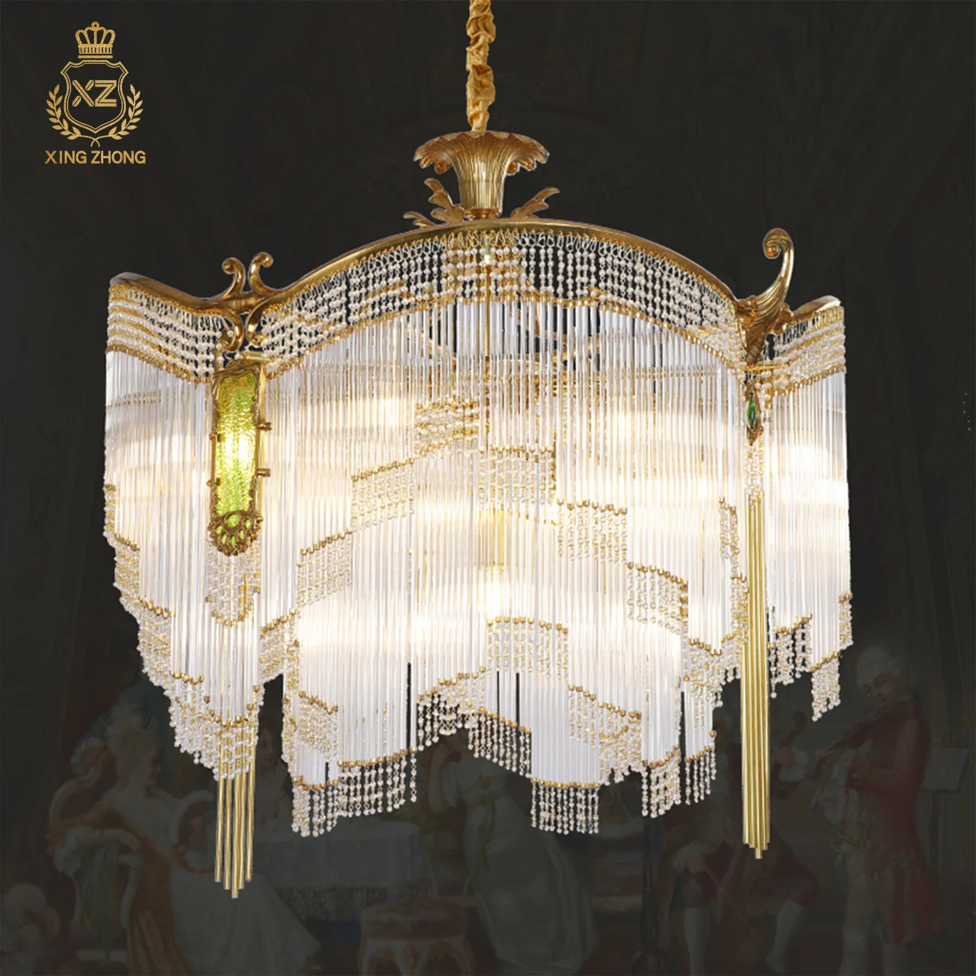 

French Neo Classic Luxury Crystal Tassel Living Room Dining Room Decor Chandelier Hotel Banquet Hall Brass Pendant Lamp