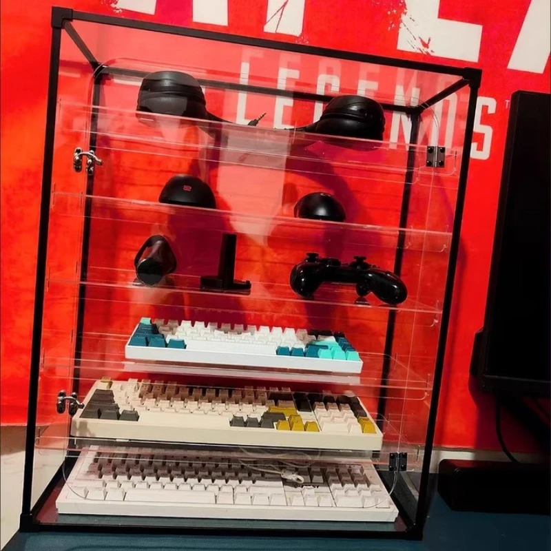 

‌ Прозрачная витрина для клавиатуры, многослойная пылезащитная полка, водонепроницаемый настольный органайзер, прочный шкаф для хранения из сплава