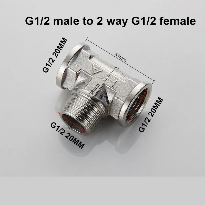 

G1/2" male to 2 way G1/2" 20mm female splitter Plumbing Fittings Thread Tee Type Stainless Steel Butt water hose connector p1