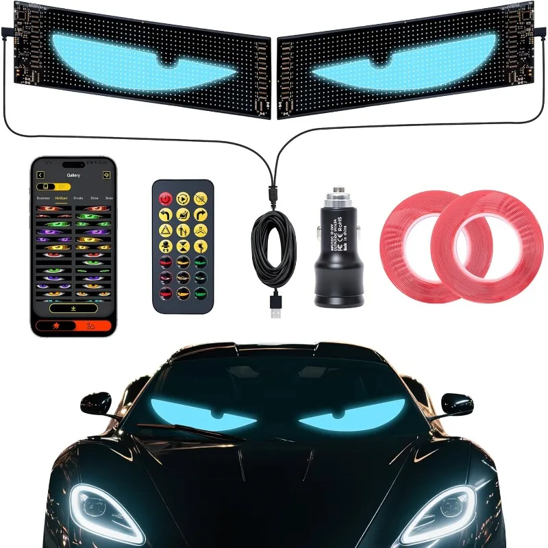 Devil Eyes Light LED Matrix Pixel Panel Programmable LED Sign APP & Remote Control with Custom Text Patterns for Cars Windshield