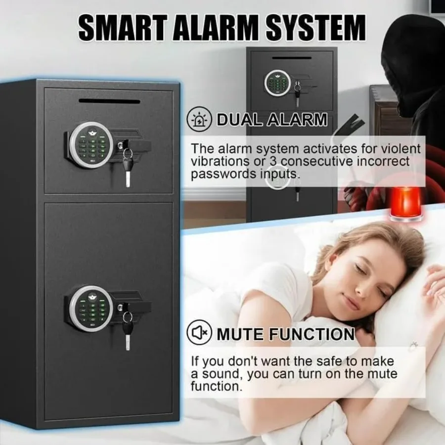 صندوق أمان كبير مزدوج الباب مقاوم للحريق ومقاوم للماء بطول 6.5 قدم مكعب آمن مع ضوء LED ونظام إنذار مزدوج خزائن منزلية رقمية
