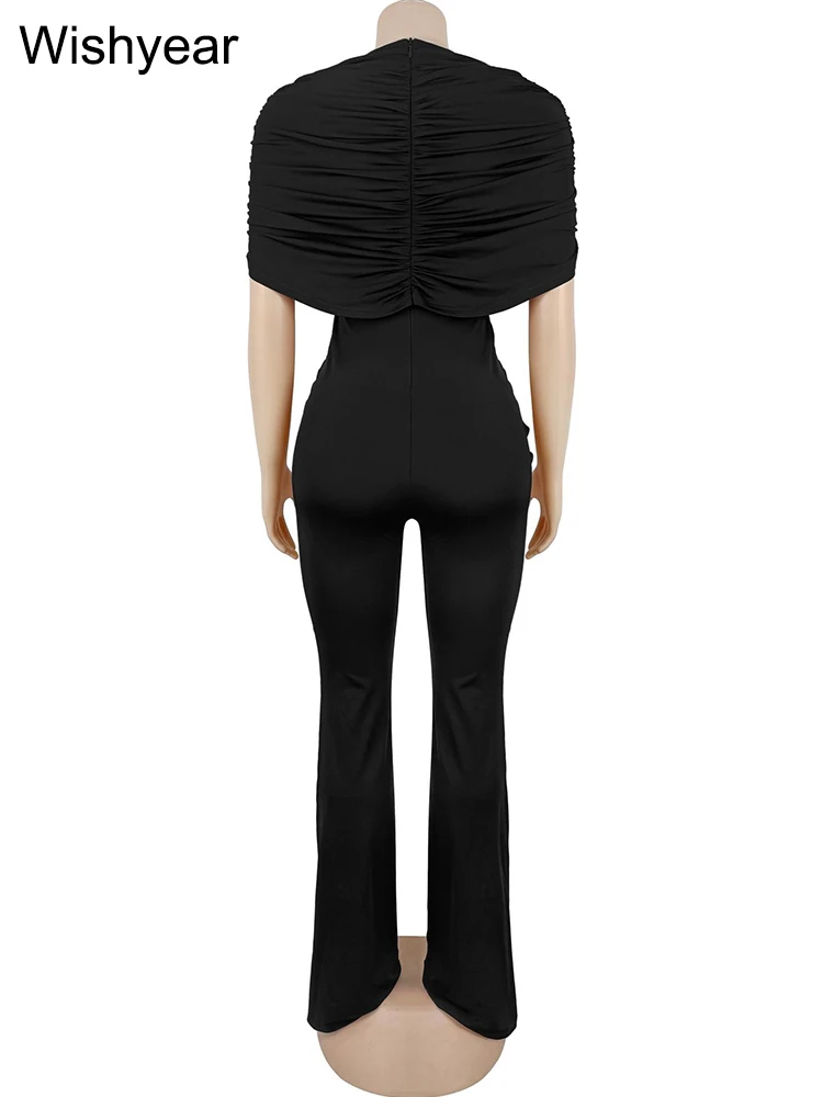 Wishyear Sexy Slin Black Ruffles Bodycon Jumpsuits for Women One Pieces Flare Pants Female Birthday Evening Rompers Outfits 2026 view 6