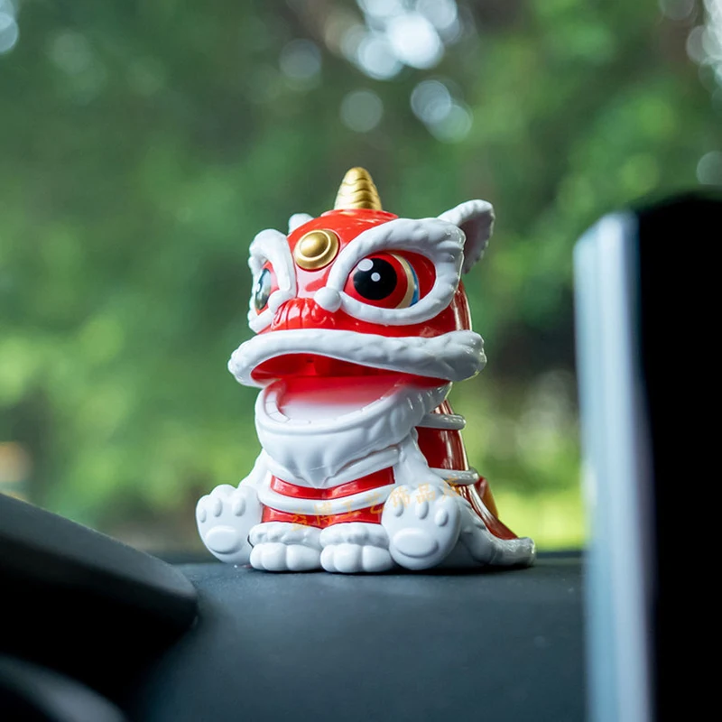 Solar-Powered Chinese Lucky Lion Ornament, Red & Black
