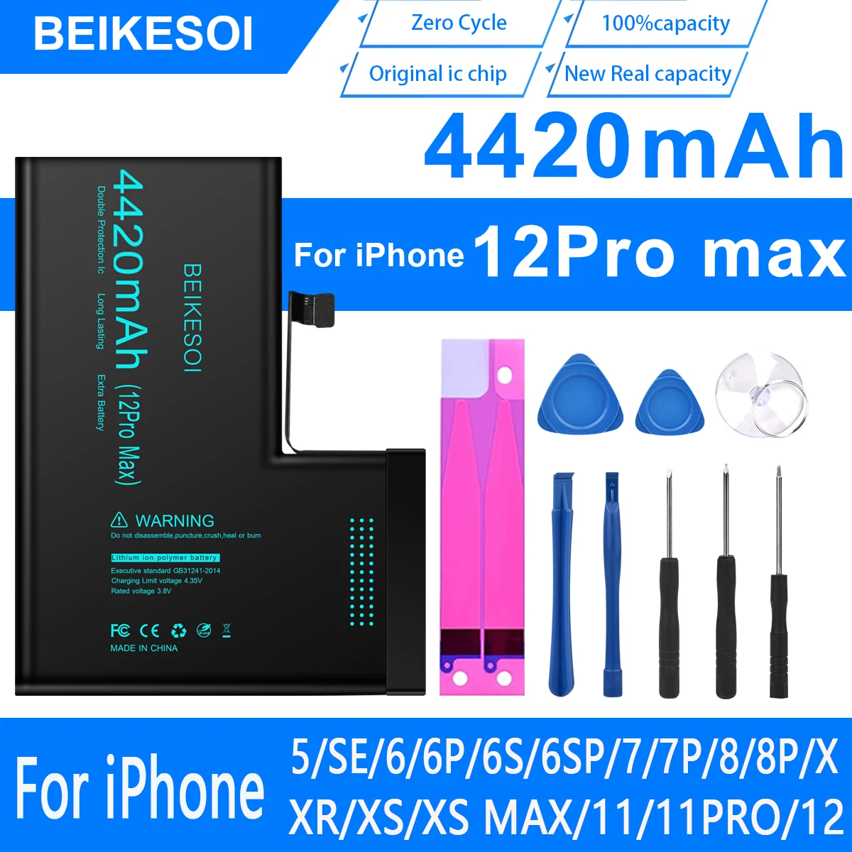 BEIKESOI-Аккумулятор для iPhone 12 Pro Max, Аккумулятор большой емкости для iPhone 12 Pro Max, Оригинальный чип IC