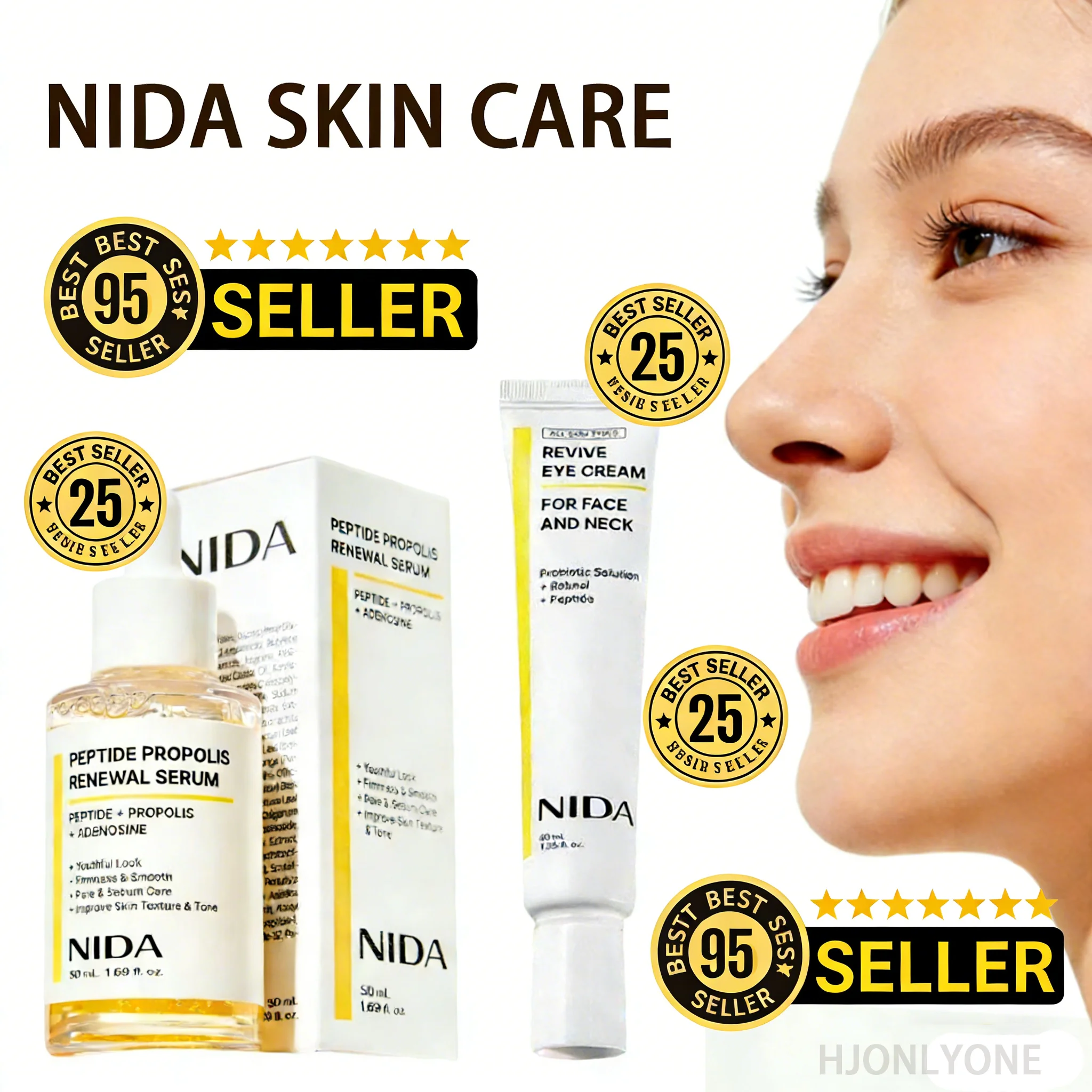 

Набор: сыворотка для лица и крем для глаз NIDA с пептидами, прополисом и ретинолом – увлажняющий, восстанавливающий, разглаживающий мелкие морщины