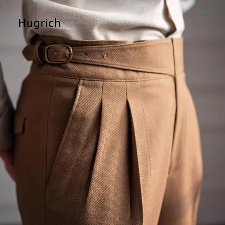 Mens Italian Naples Style High Waist Straight Fit Casual Trousers For Spring And Autumn British Retro Versatile Long Pants For