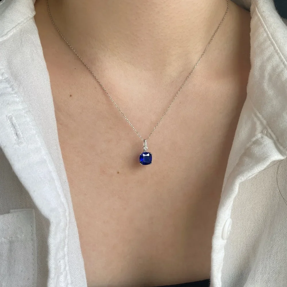 S925 Sterling Silver Necklace Diamond Cube Colored Zirconia High Grade Banquet Cross border Wedding Jewelry Ladies