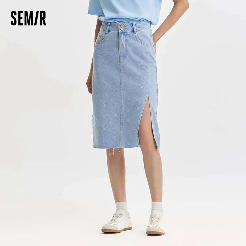 Semir Women Denim Skirt High-Waisted Medium-Length Skirt Vintage 2024 New Arrival Summer Skirt Women