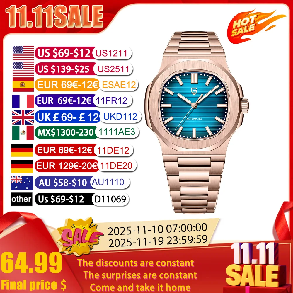 2025年 パガーニデザイン腕時計 メンズ 1728 高級レトロ機械式腕時計 メンズ サファイアガラス ステンレススチール 10気圧防水 メンズ腕時計 スポーツ