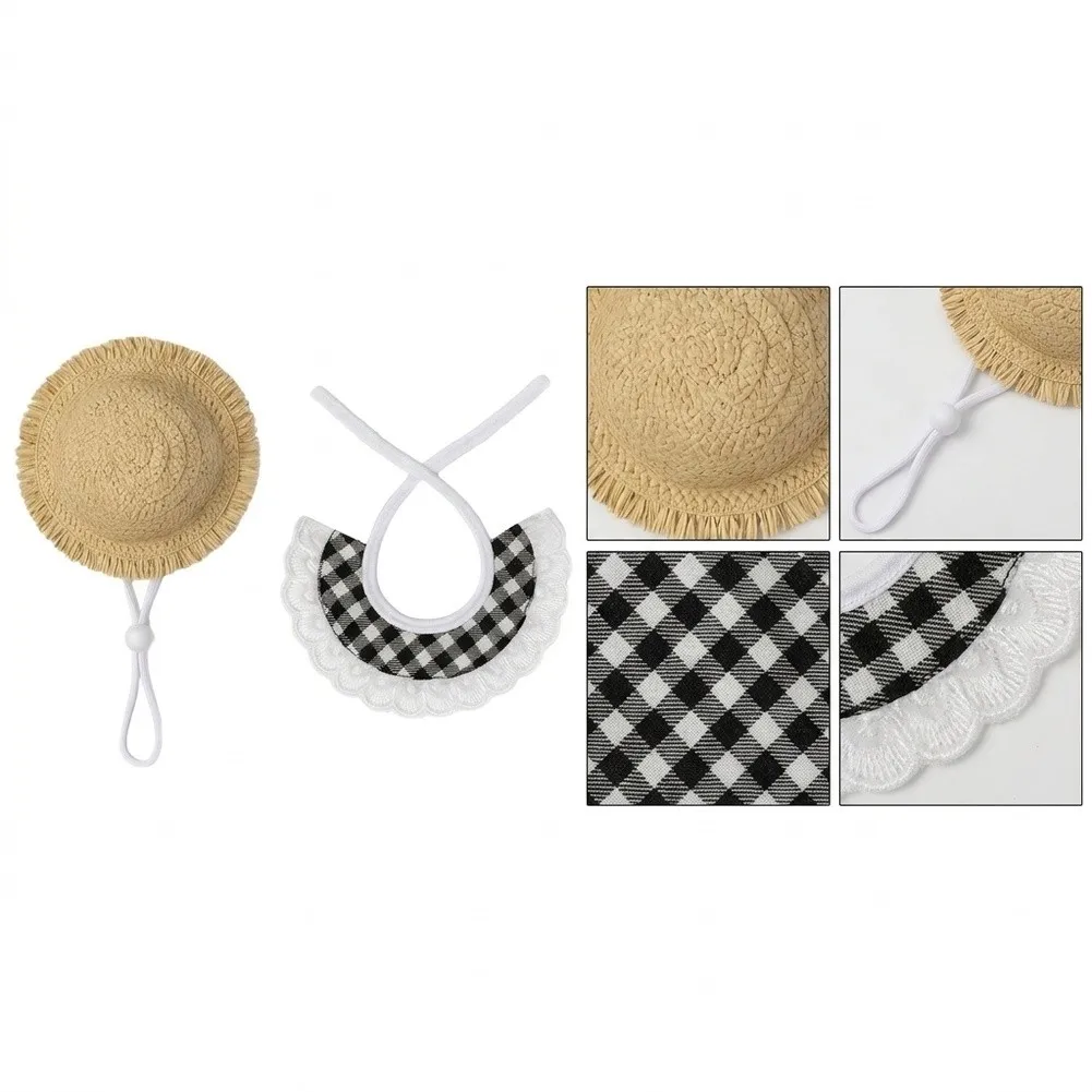 For Pet Costume Hat Mimicking Goose Appearance with Straw Hat and Lace Bib - Yellow Red Green Black 13x13x4cm Hat 18-20cm Bib