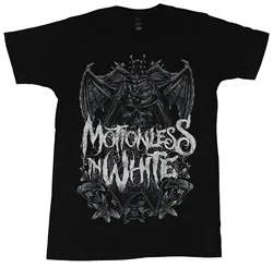 Motionless In White Mens T Shirt Skull Demon Coffin Crest Under Messy Logo