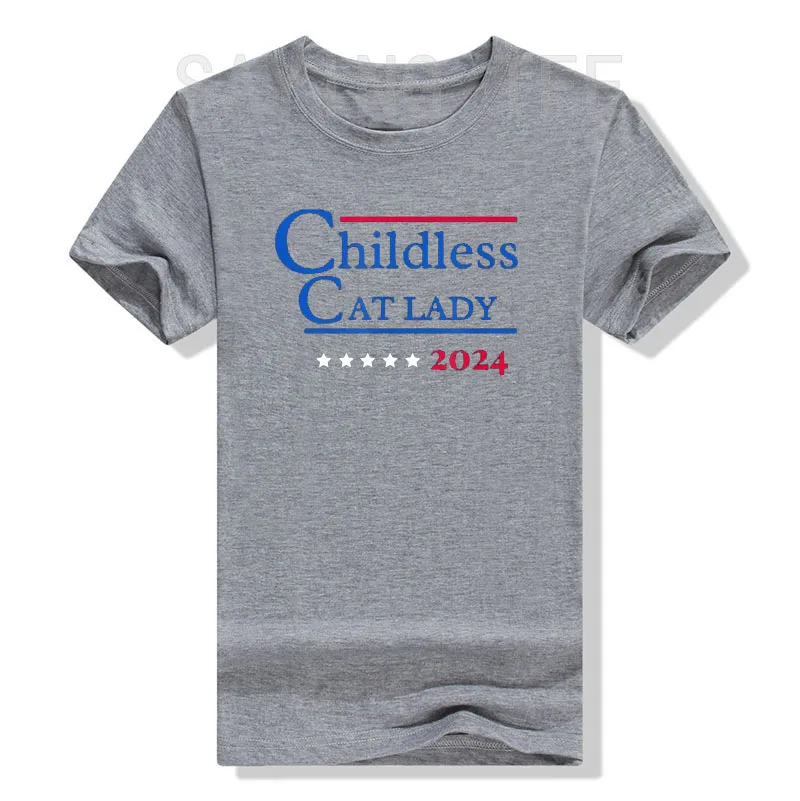 2024 Childless Cat Lady T-Shirt Women's Fashion President Election Campaign Tee Short Sleeve Blouses Letters Print Saying Outfit