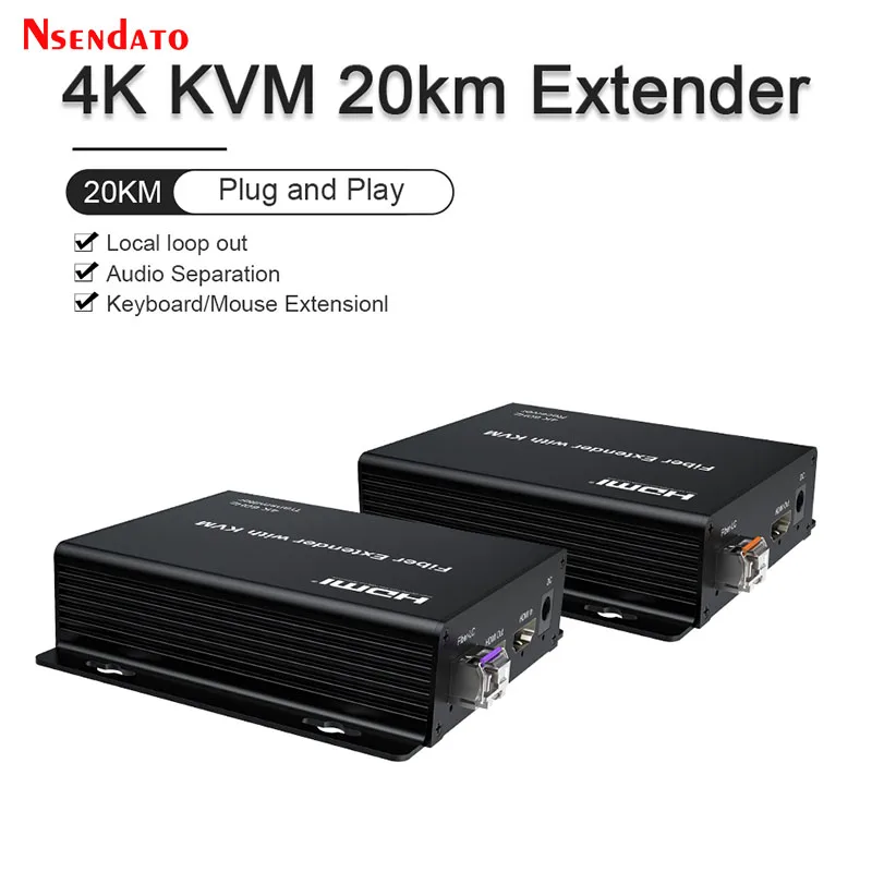 4K 60Hz HDMI KVM USB Video Extender Over Fiber Optical LC 20km HDMI To Fiber optical Extender kit With Audio For TV PC Laptop