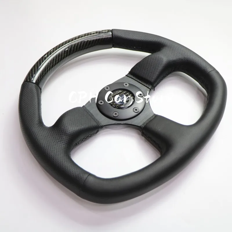 13nch D Shape Steering Wheel Deep Corn Middle carbon stripe Chrome Spoke Sports Steering Wheel