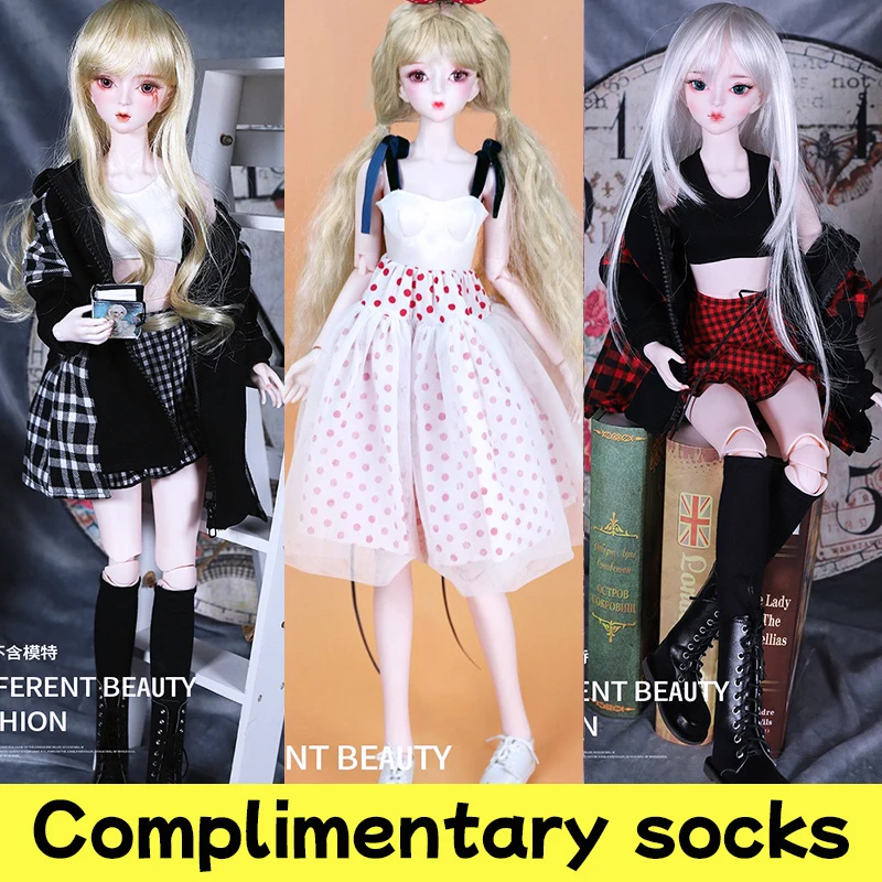 60CM BJD Doll Cute clothes hoodie dress Black and white plaid skirt 1/3 1/4 1/6 Doll accessories Children's toys