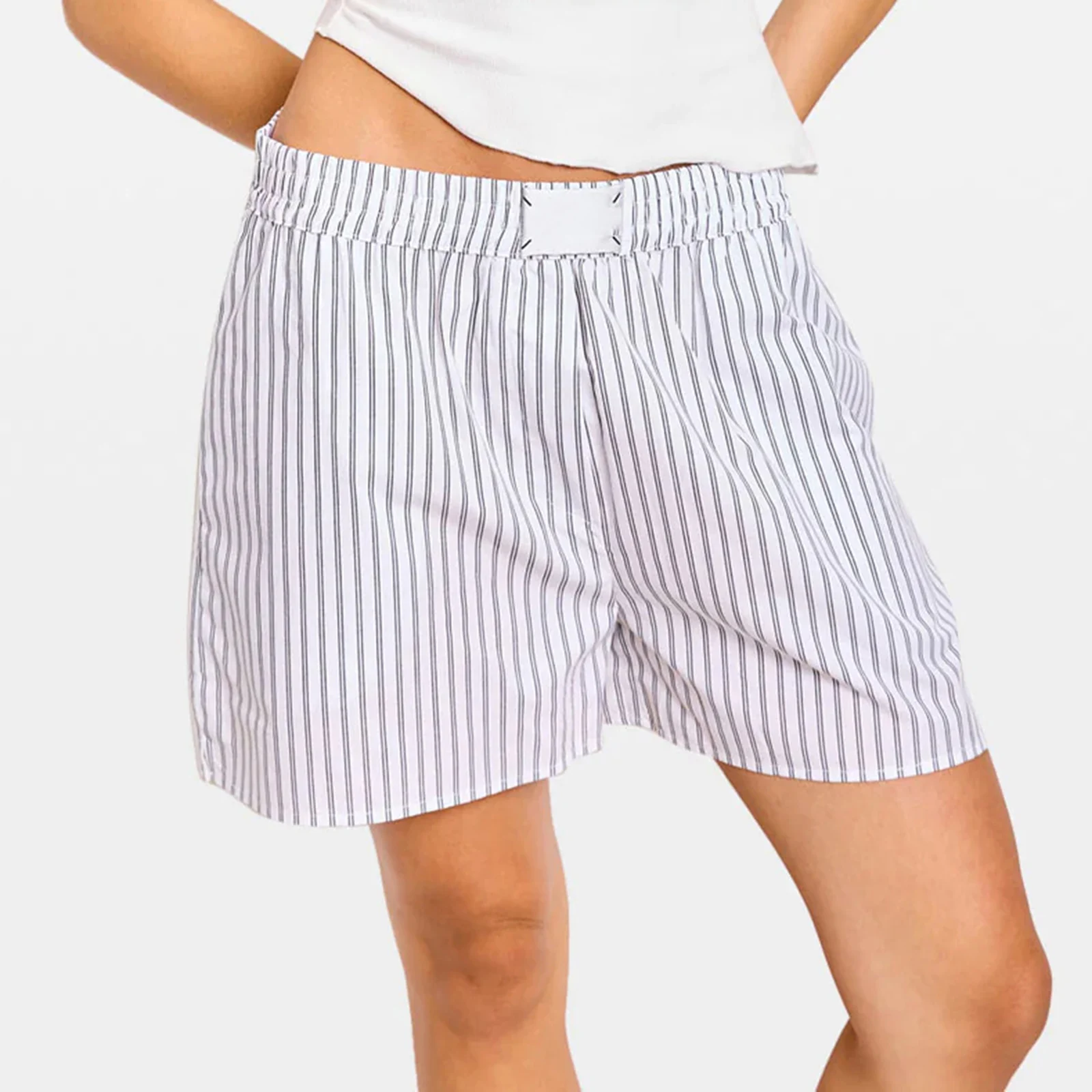 

Summer Womens Pajama Boxer Shorts Casual Stripe Elastic Waist Baggy Lounge Shorts for Bedroom and Outdoor