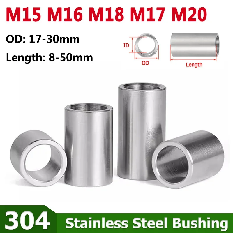 1-5pcs M15 M16 M17 M18 M20 304 Stainless Steel Bushing Washer Gasket Unthreaded Round Hollow Standoff Spacer Sleeve OD 17-30mm