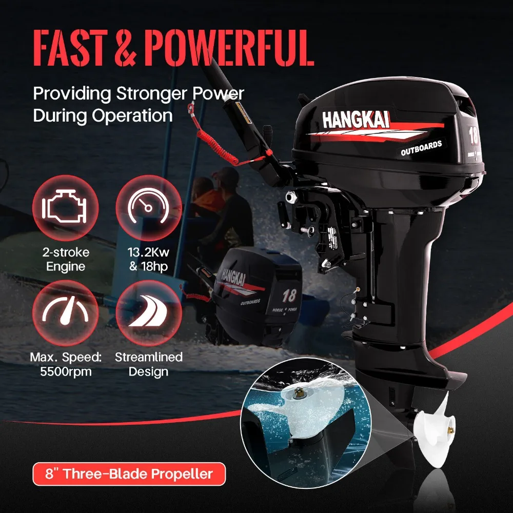 2-stroke 18 HP HANGKAI Gasoline Ship External Engine Water-cooled Short Shaft 246cc Dual Cylinder with Large Capacity Fuel Tank