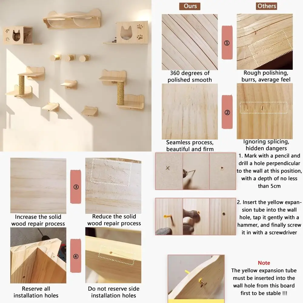 

Wall-Mounted Cat Climbing Frame Set - Deluxe Multifunctional Cat Furniture for Vertical Play and Rest