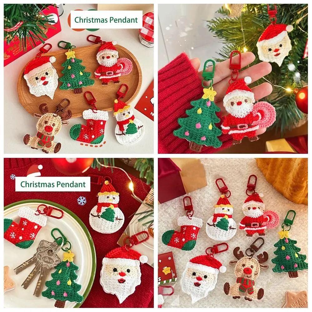 

Cute Weave Christmas Pendant Elk Snowman Cartoon Santa Claus Keychain New Year Gift Bag Pendant Christmas Unisex